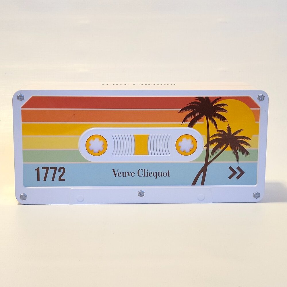 VEUVE CLICQUOT Retro Chic 1960’s 70s Cassette Tape Tin- Empty Palm Tree Tropical